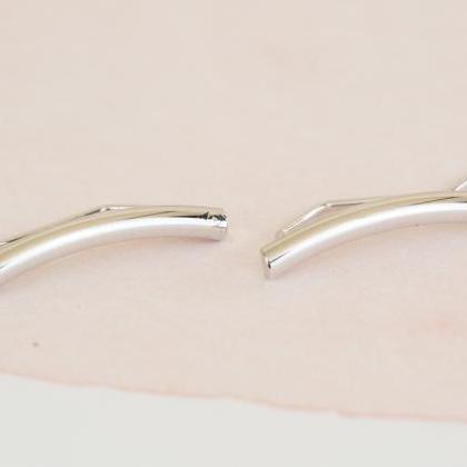 Thick Round Bar Earrings ( Silver )