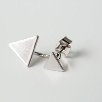 Smooth Flat 2 Triangle Earrings ( Silver )
