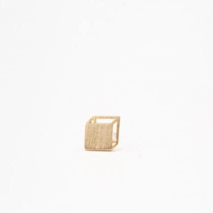 Three-dimensional Square Box Earrings ( Silver )
