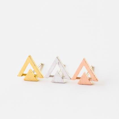 Open 2 Triangle Tree Earrings ( Silver )