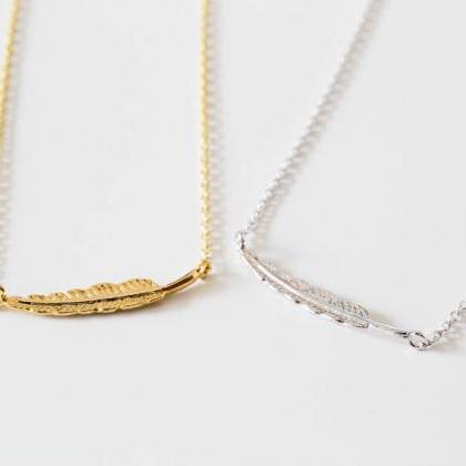 925 Sterling Thin Long Feather Necklace