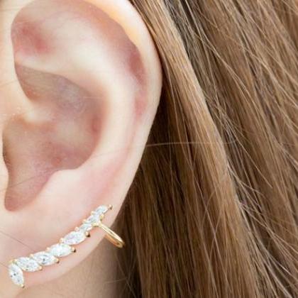 8cz Long Leaf Earucff Earrings