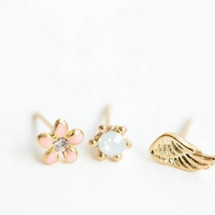 Wing Flower Stud Earrings Set