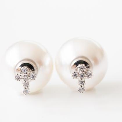 Cz Cross Big Pearl Earrings