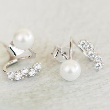 5 Mini Cz Bebt Pearl Earrings