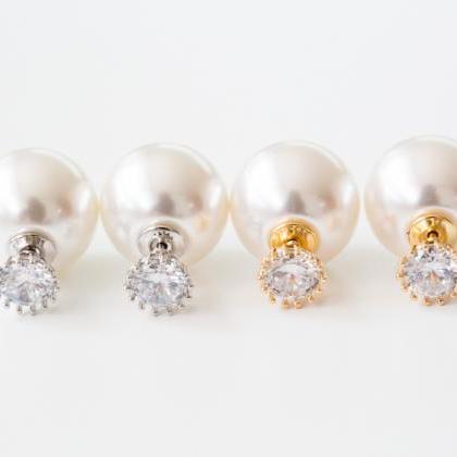 Cz Crownl Big Pearl Backing Earrings