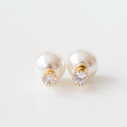 Cz Crownl Big Pearl Backing Earrings