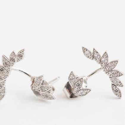 3 Petals Leaf Cz Earrings