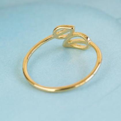 Simple Half Line Leaf Ring