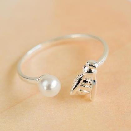Honeybee And Pearlball Open Ring