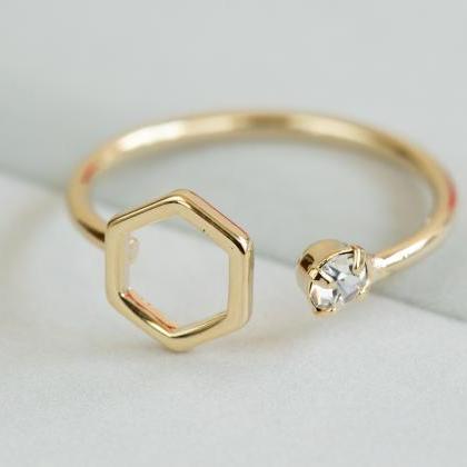 Cz Hexagon Ring