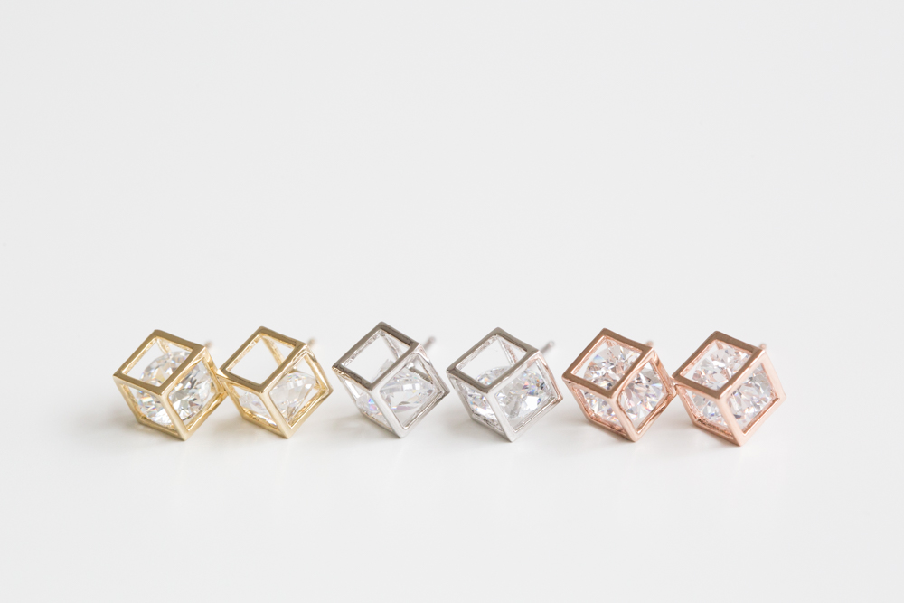 Crystal Square Earrings ( Rose Gold )