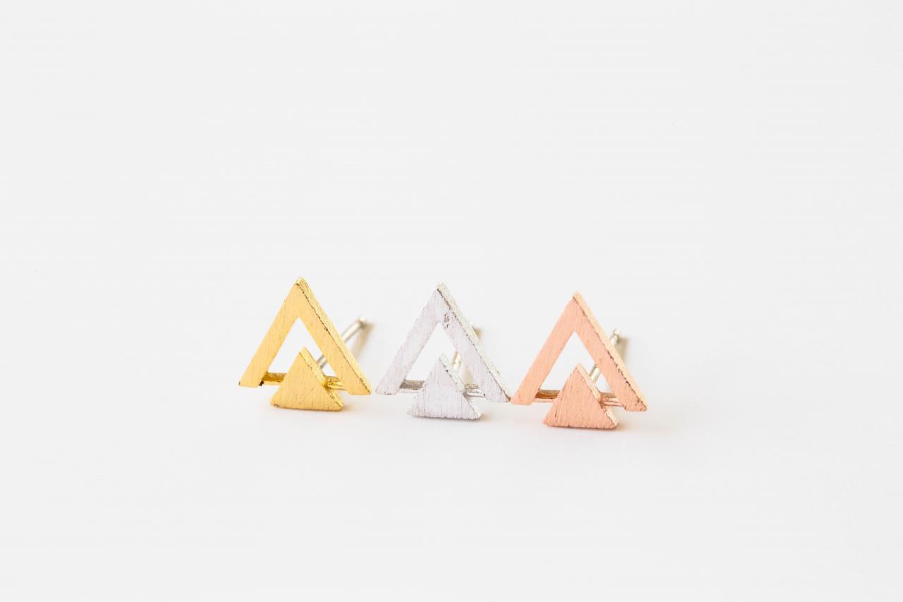 Open 2 Triangle Tree Earrings ( Silver )