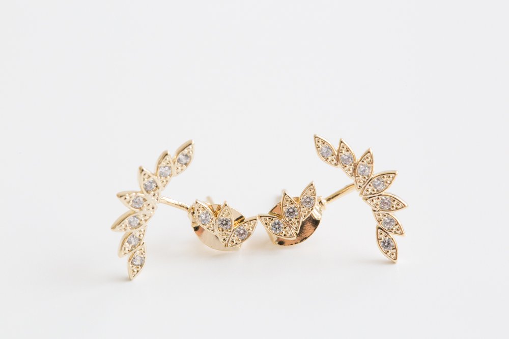 3 Petals Leaf Cz Earrings